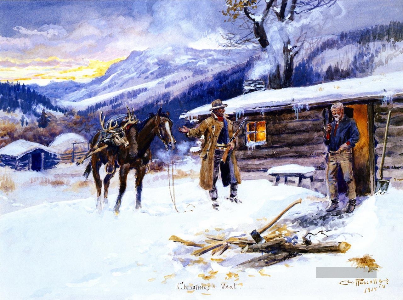 Weihnachtsfleisch 1915 Charles Marion Russell Indiana Cowboy Ölgemälde